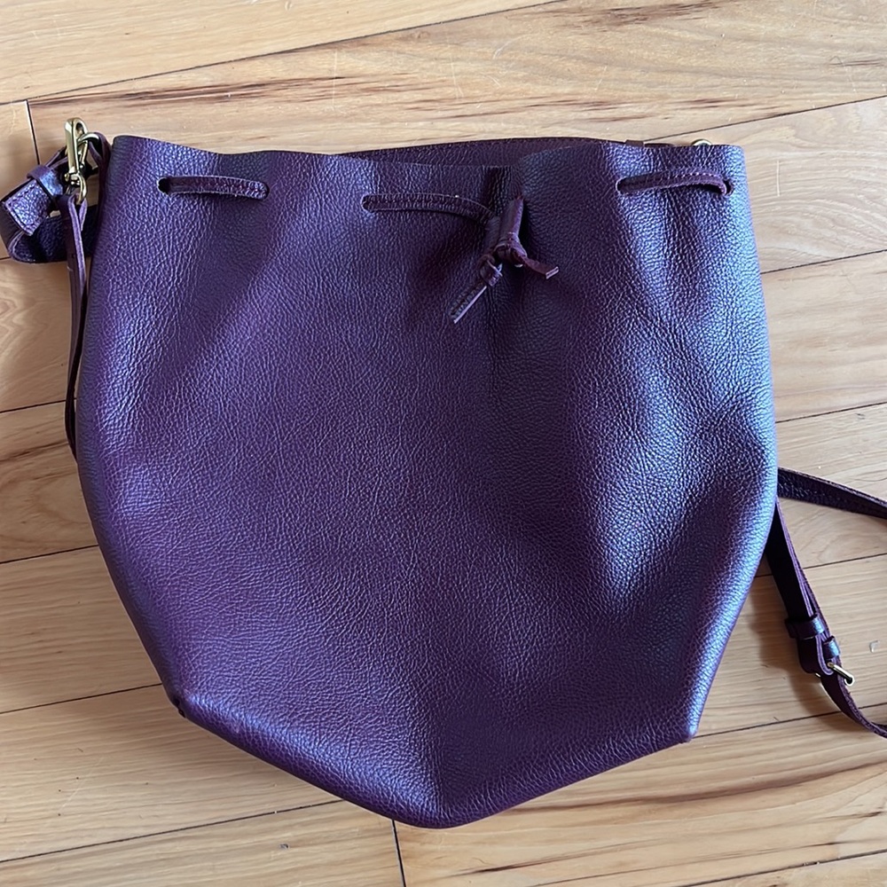 Mark & Graham full grain leather drawstring bucked bag